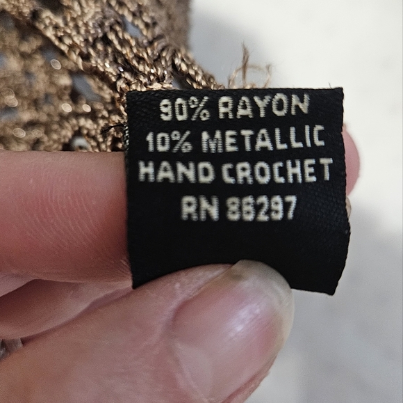 BCBGMaxAzria Crochet Metallic Thread Open Knit Top. Brown/gold. Size Large - Picture 4 of 12